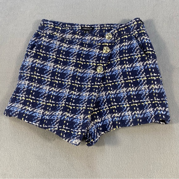 Karen Millen Women’s Navy and Cream Tweed Skorts/Shorts, pockets, size 4 - Picture 1 of 9
